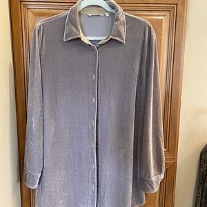 Long sleeve button down velvet shirt -Taupe